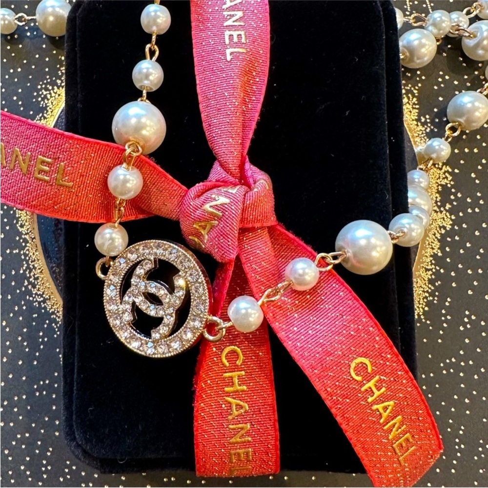 Gold Tone With Crystals One Inch Zipper Pull Charm Stamped Chanel On Back - Picture 5 of 6